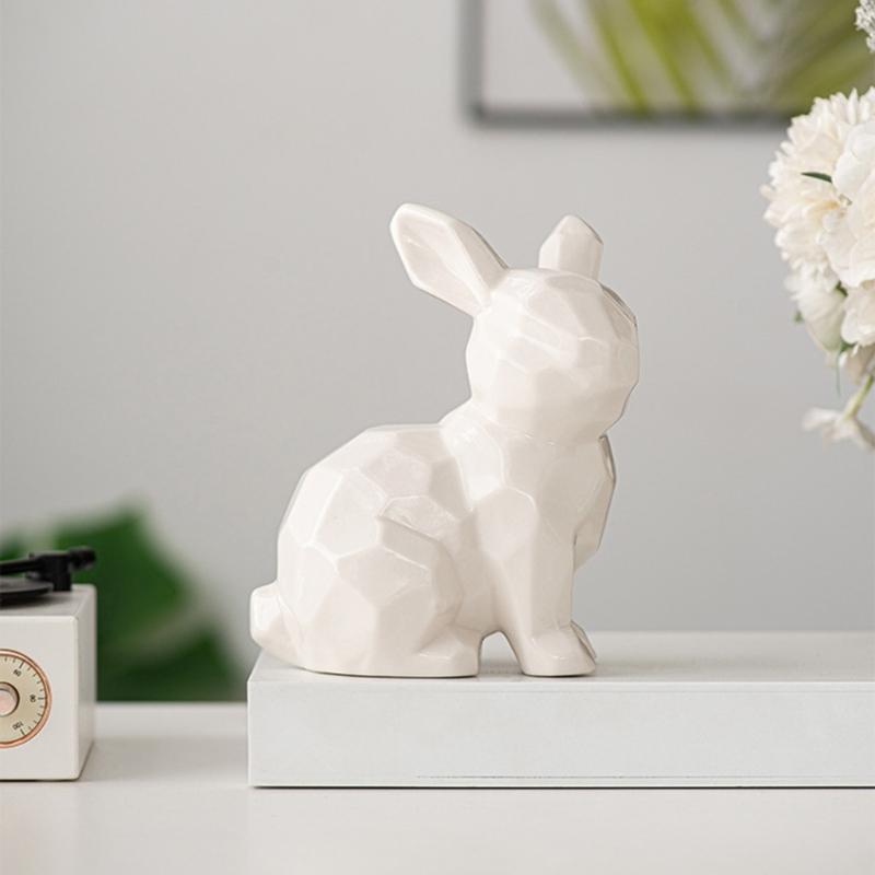 Ceramic Rabbit Sculpture Animal Figure Statue for Easter Table Decoration and Garden Desktop Display