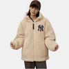 New Era Loose Fit Zip-Up Hooded Faux Shearling Jacket Unisex Jackets Ivory 13781146