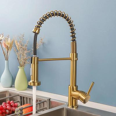 ULA Brass Kitchen Faucet Pull-out Faucet Kitchen 360 Degree Rotating Flexible Hot and Cold Mixer Water Faucet Gold Sink Mixer