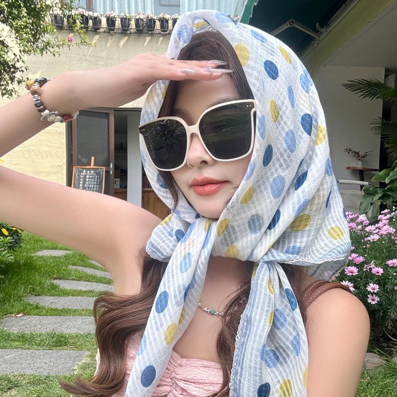 New Summer Cotton and Linen Scarf for Women Spring and Autumn Dots  Small Square Scarf Triangle Scarf Sun Protection Scarf Headscarf