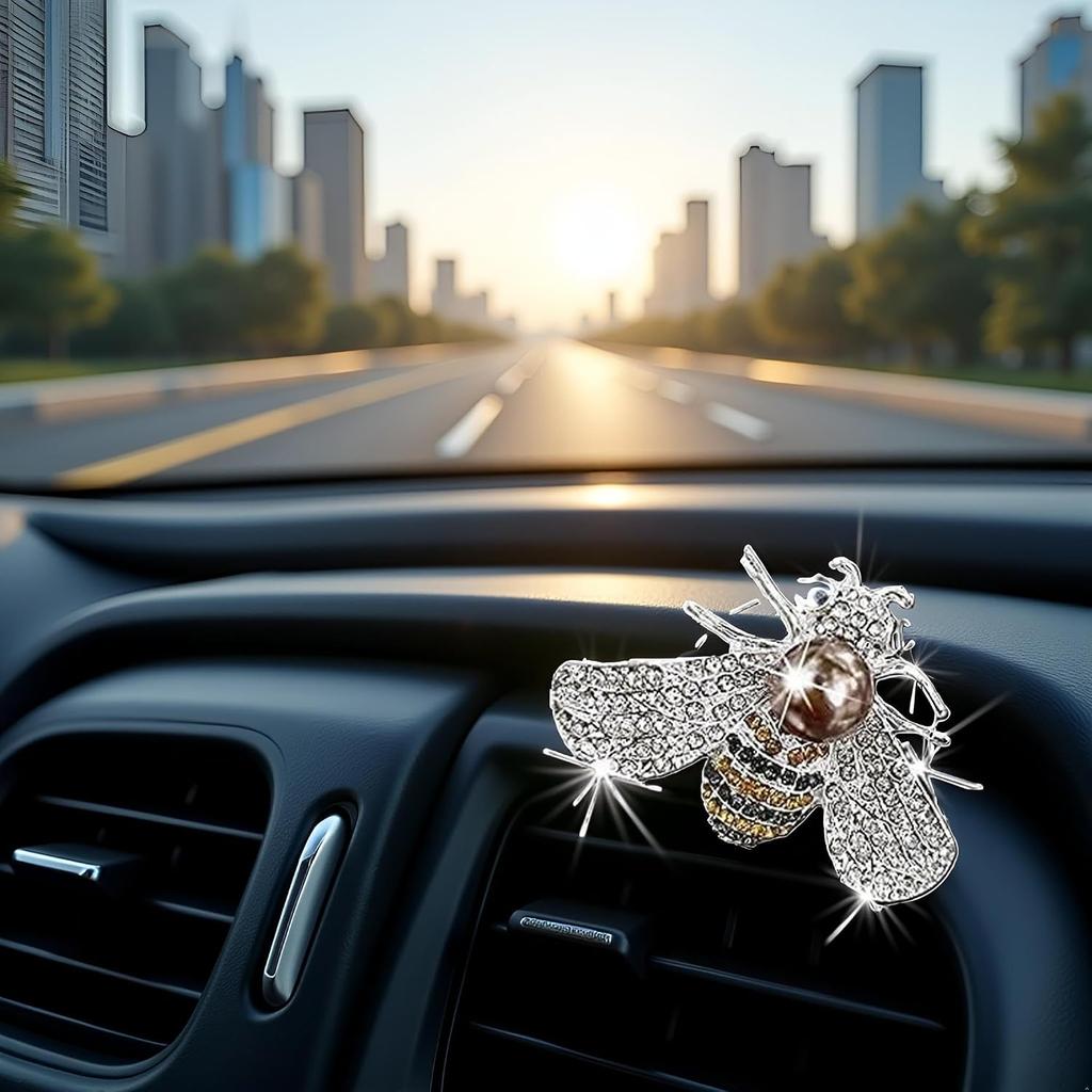 Silver Shiny Bee Vent Clips, Crystal Bee Car Air Freshener Vent Clip Car Bling Interior Decoration Rhinestone Cars Bling Accessories Aroma Diffusers