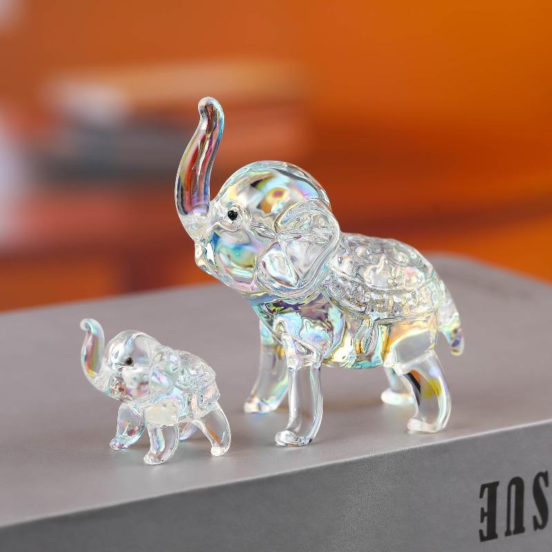 

A Pair of Crystal Transparent Elephant Decorations, Crystal Crafts, Bookshelf Style Home and Office Cabinet Decorations