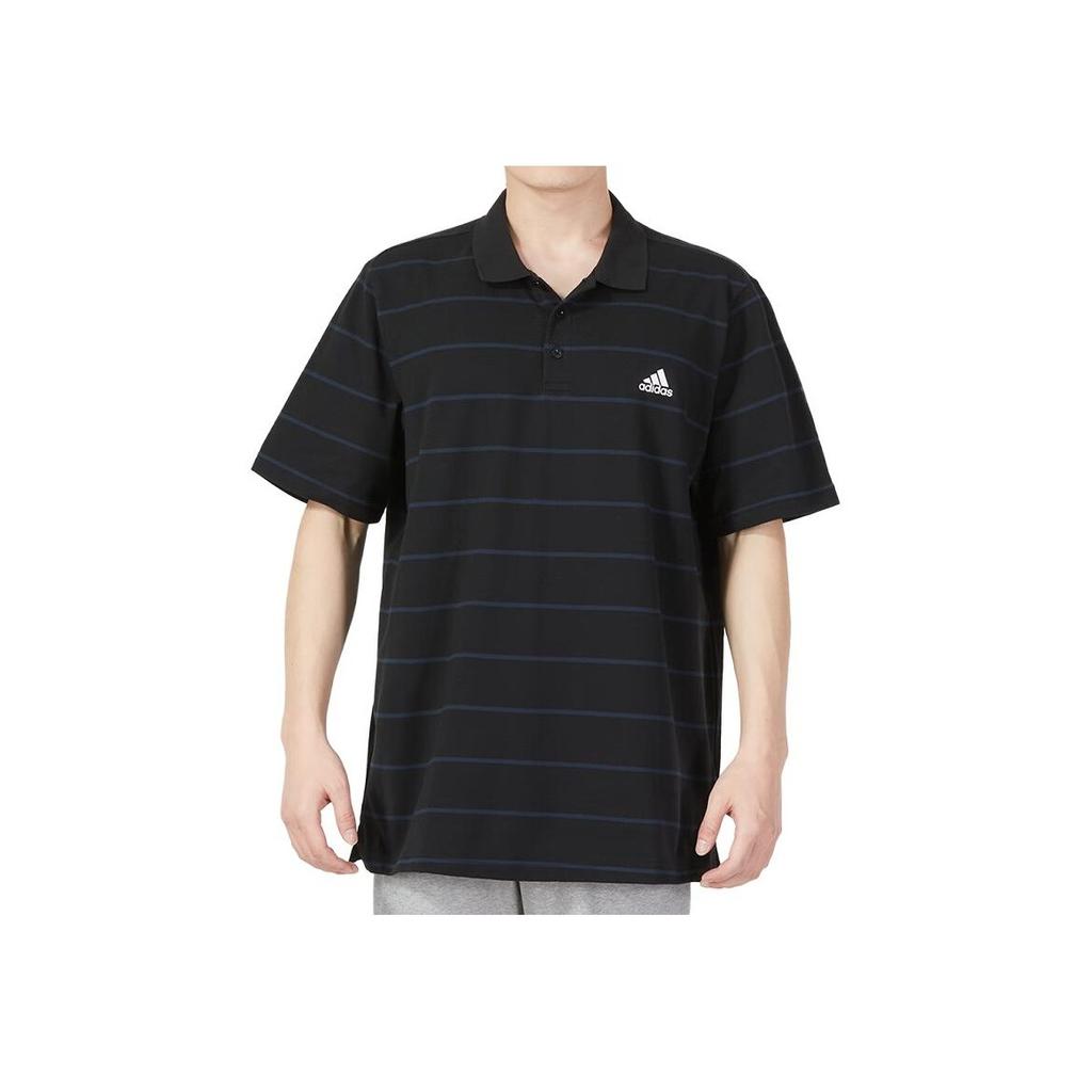 adidas Embroidered Striped Half-Button Polo Shirt Men Tops Black IA8163