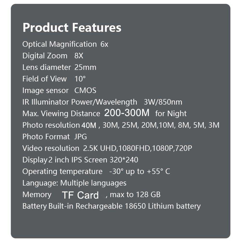 Digital NightVision Monocular 40MP 2.5K Infrared Telescope 984ft NightVision Distance Support