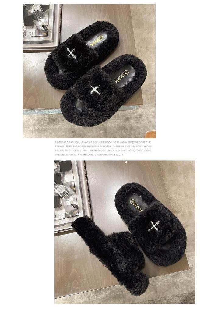 2024 Trendy Korean-Style Curly Fluffy Fur Slippers for Women - Comfortable One-Strap Design