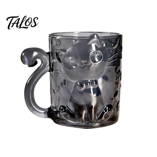 Cartoon-Katze Trinkglasbecher, Isolierter Glas-Kaffeebecher, mit Katzen-Schwanz-Griff-Design, Transparenter Becher für Heiße Kalte Getränke
