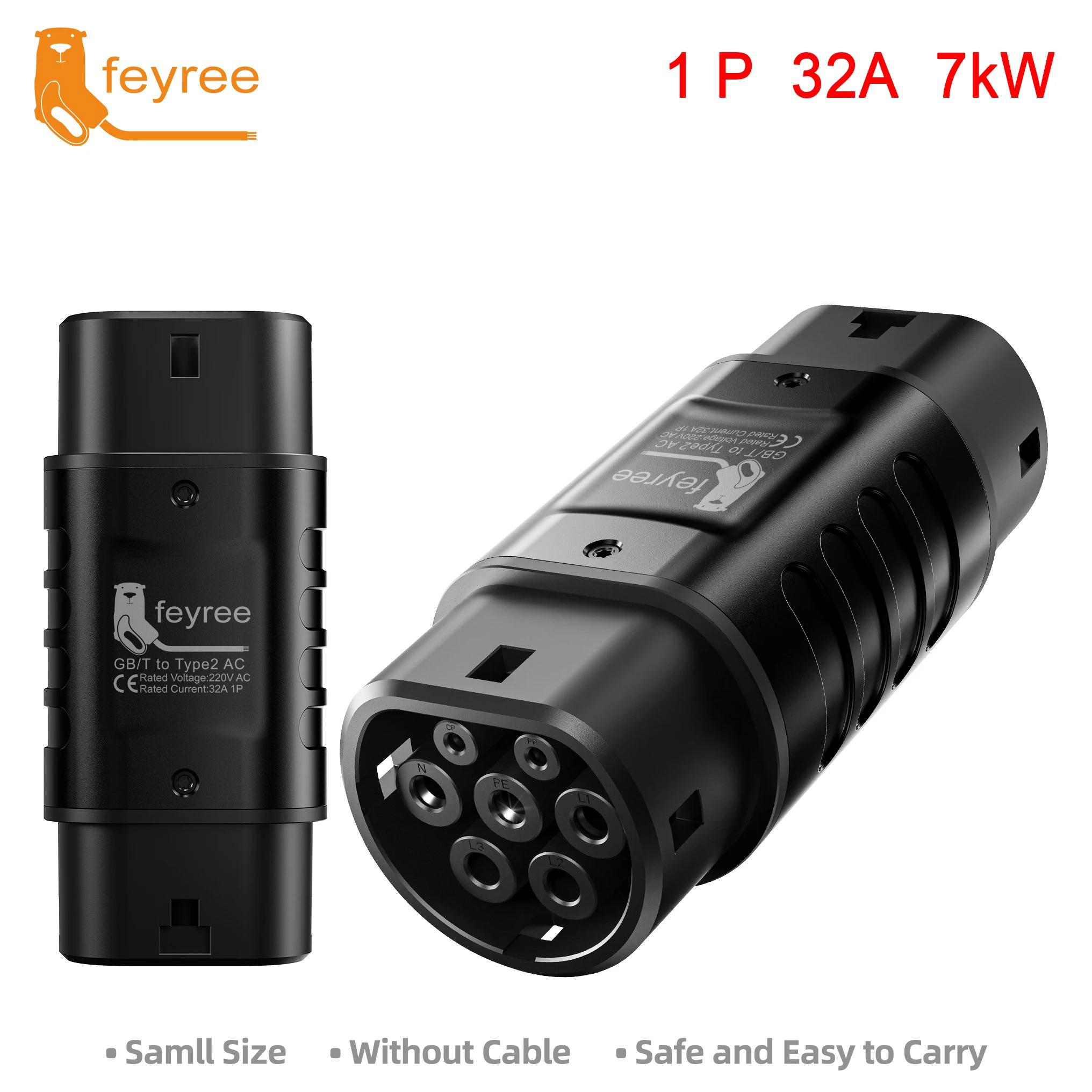 Feyree EV Charger Station Adapter GBT to Type 2 IEC 62196-2 Converter EVSE Single/Three Phase Connector 16A 32A for Type 2 Cars 7KW  32A  1 Phase