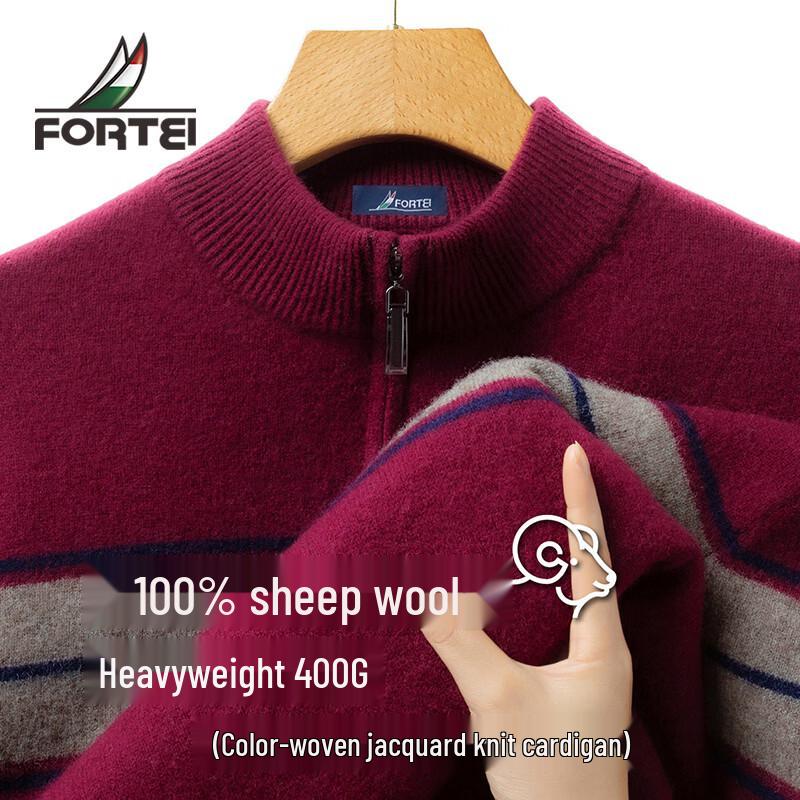 Futing Men s 100% Merino Wool Half-Zip Stand Collar Sweater 50