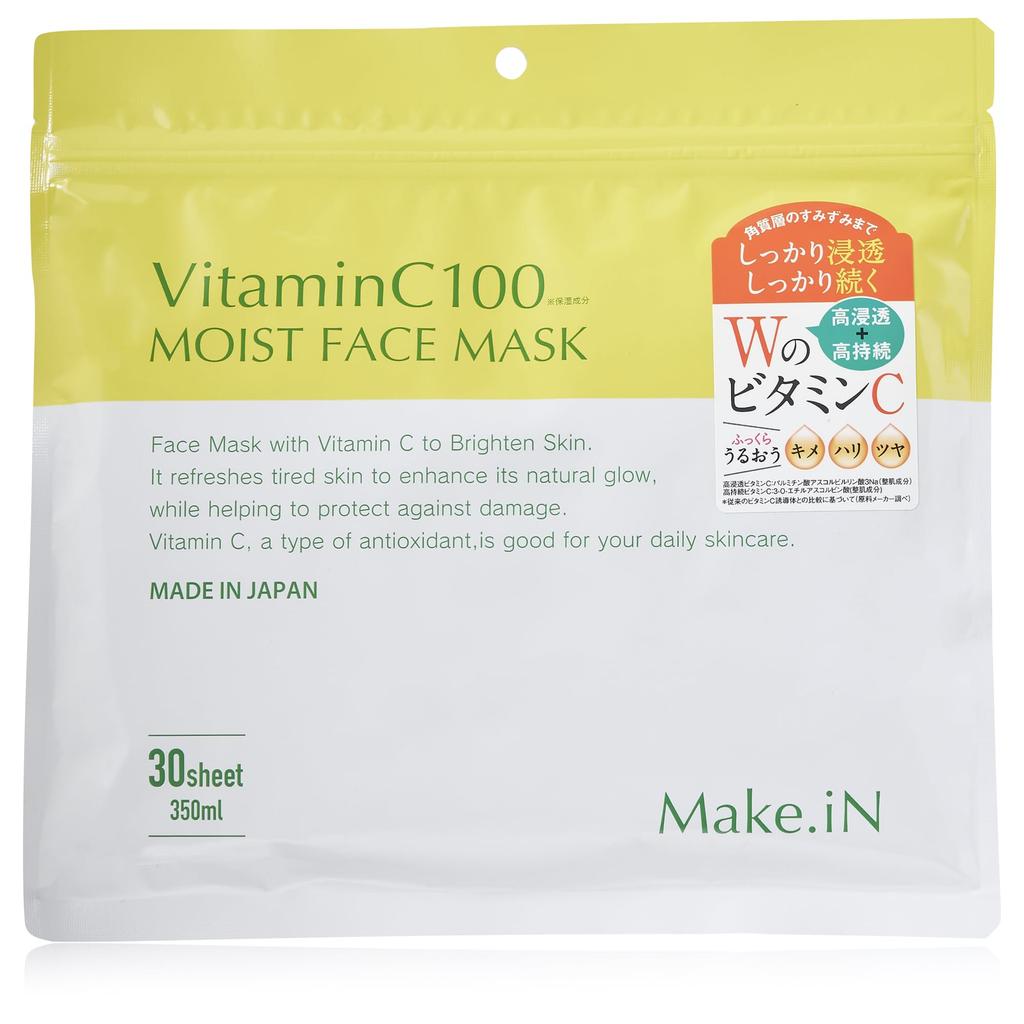 Vitamin C 100 Moist Face Mask Vitamin C Moist Face Mask Made in Skincare Make.iN (30 sheets) - Pack, Japan, Moisturizing, (1)