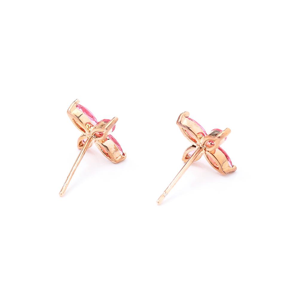 New Product Simple Gold-plated Stone-inlaid Red Flower Stud Earrings Temperament Korean Version Sweet and Elegant Earrings Earrings Lady Style