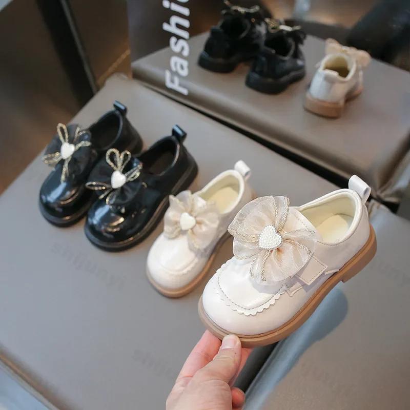 Kids Casual Shoes Children‘s Leather Shoes Toddlers Girls Party Flats Kids Non-slip Loafers Fashion Bowknot Girls Lolita Shoes