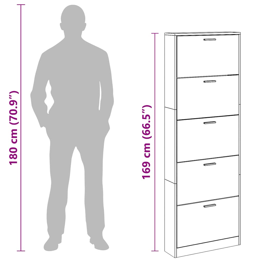 Shoe Cabinet Smoked Oak Finish 59 x 17 x 169 cm Engineered Wood