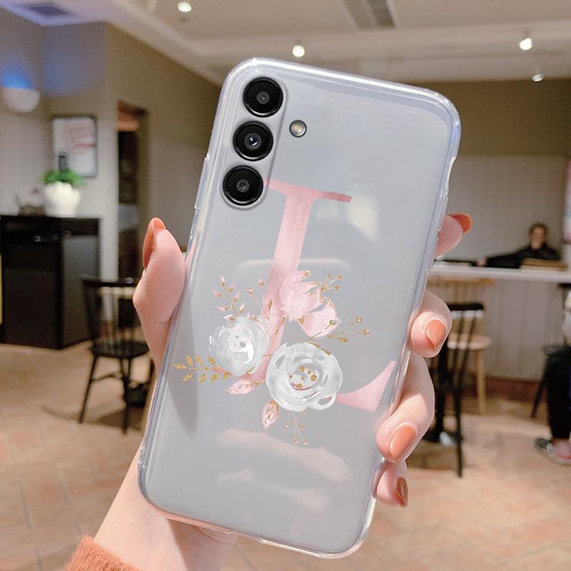 

Initial Letters Cover For Samsung Galaxy A34 5G Case Transparent Soft Silicone Pink Flowers Capa For Samsung A56 A14 A54 A24 A57 Samsung A26