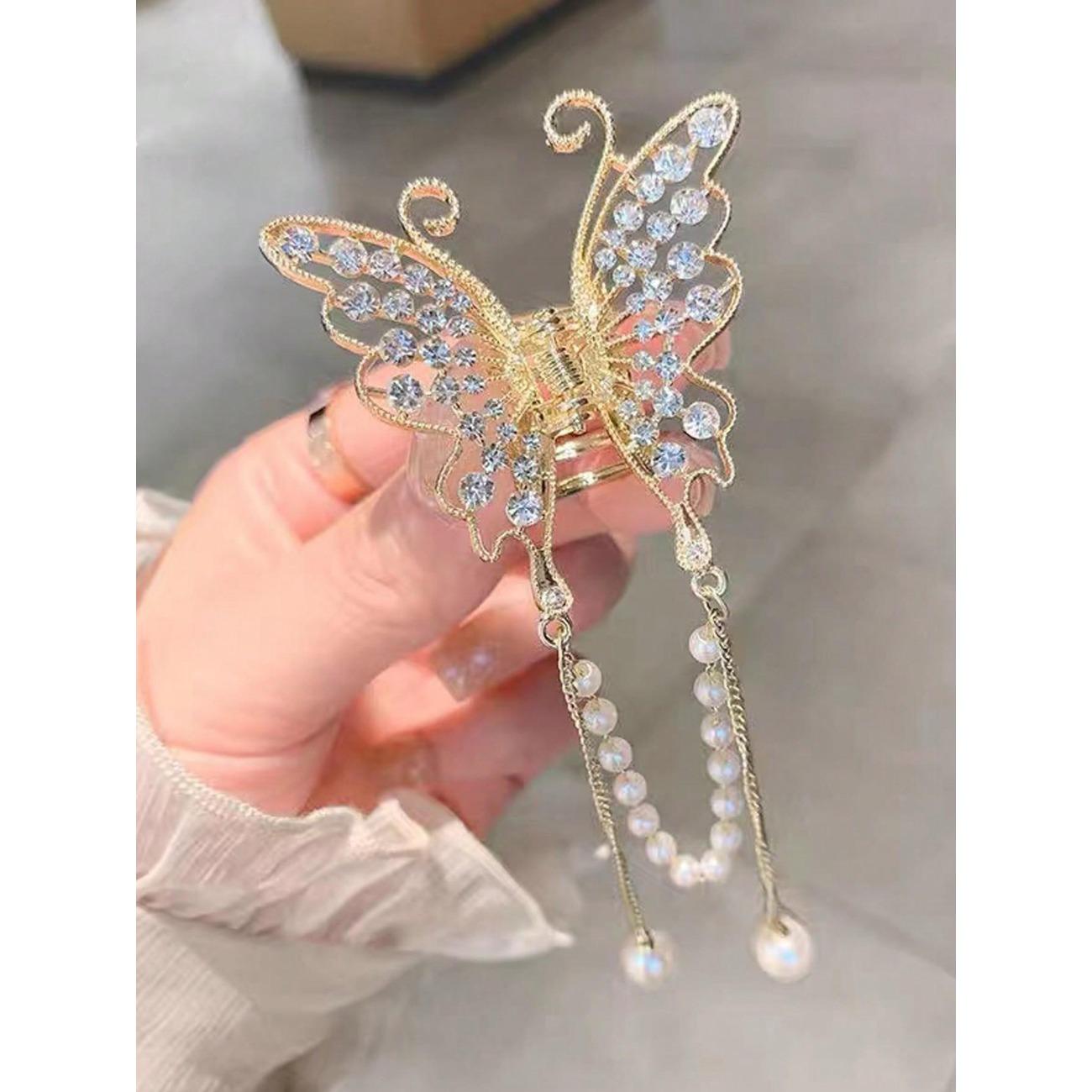 

1 шт. Модная заколка для волос в виде бабочки с кисточкой, ажурная, с жемчугом, для женщин, аксессуары для волос