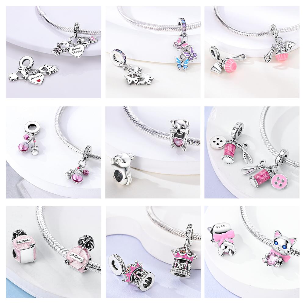 Pink Series Heart Angel Perfume Bottle Charm Beads Fit Originalcopper Bracelet Charm Pendants Diy Jewelry Gift For Woman