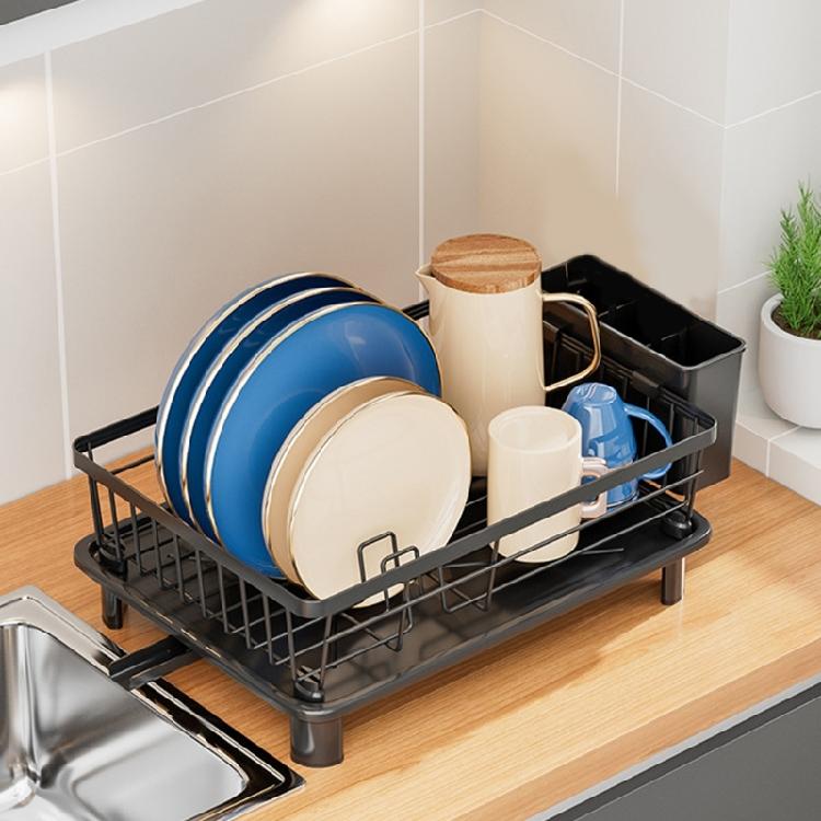 Convenient Dishware Drying Rack Including Extendable Water Tray And Corrosion Resistant Metal Frame For Small Spaces