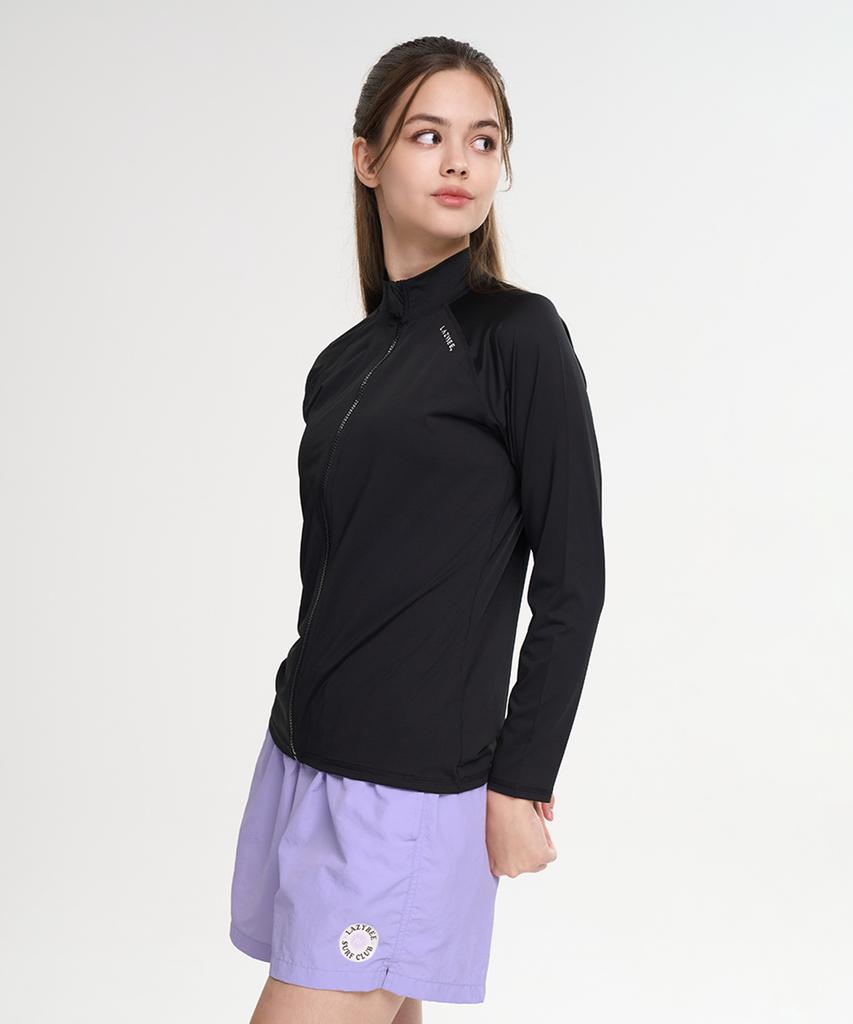 Leijibi [Set] Multi-Cooling Essential Loose Fit Zip-Up Rash Guard + Shorts Set W Black