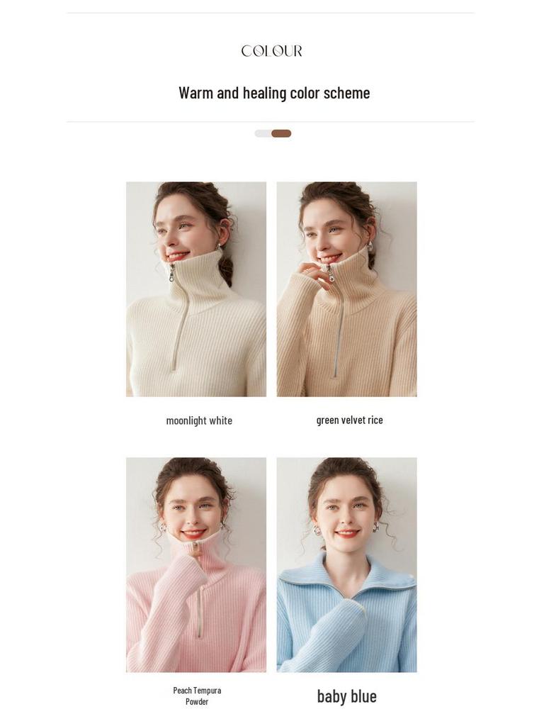 Women's Korean Style Half-Zip Cashmere Sweater - Loose, Slimming, Thickened Pullover with Turn-Down Collar for Autumn/Winter.