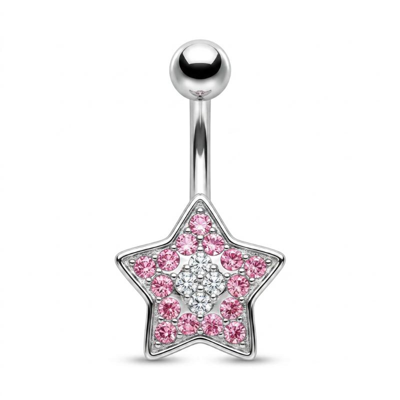Stainless Steel Pentagram Star Belly Button Rings Shiny Navel Piercing Jewelry Sexy Belly Rings For Women Girls