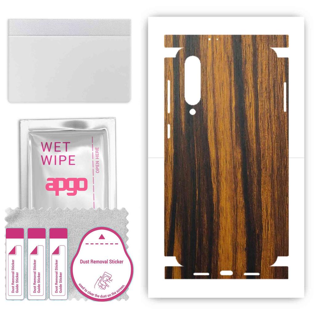 apgo Schutzfolie für die Rückseite+Seiten kompatibel mit Xiaomi Mi 9 SE, Full Wrap Folie, Vinyl - Muster Tigerholz