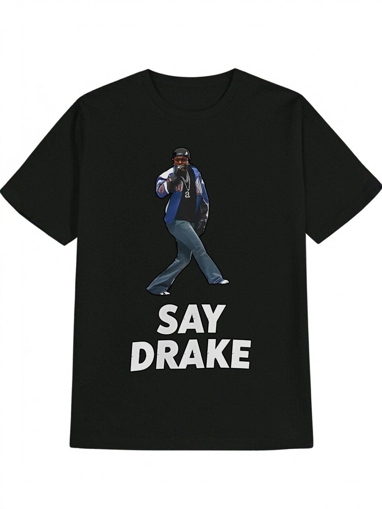 Casual Crew Neck T-shirt with  SAY DRAKE  Graphic Print - Black Polyester Summer Tee XXXL