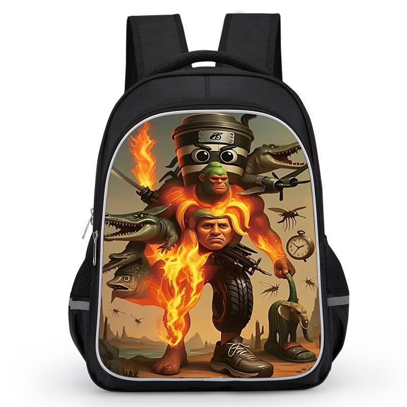 Cross-border Classic Mountains & Seas Stick Figure Kids' Backpack for Grades 1-6 - Load-Reducing Double Shoulder Bag for Boys