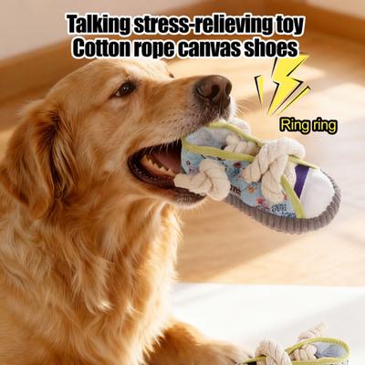 Dog Chew Toy Sneaker Funny Puppy Teething Toy Cotton Rope Chew Toy with Squeaker And Bell for Aggressive Chewers Small Medium Dogs Fetch Tug-of-War