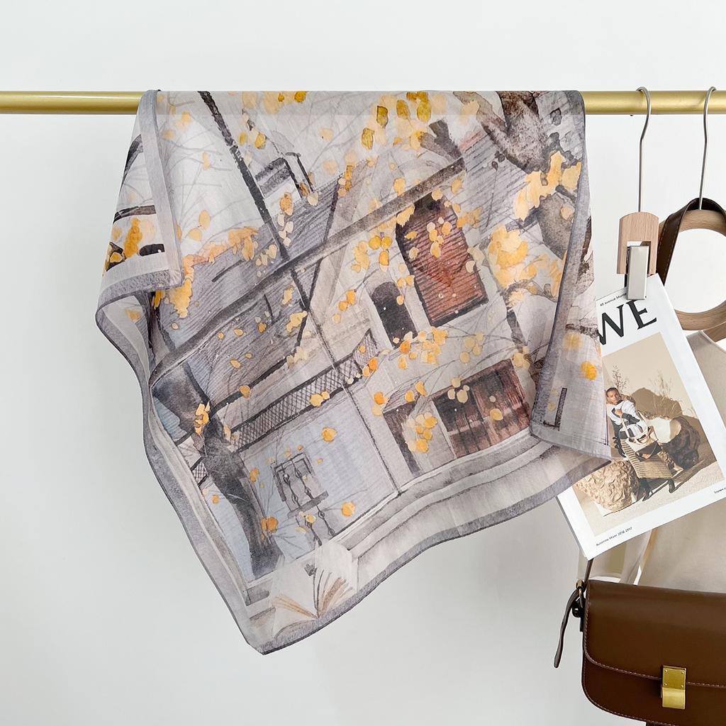 Literature And Art Blended Mulberry Silk Small Square Scarf Summer Versatile Multi-Functional Decorative Bag Head Headband High-End Scarf