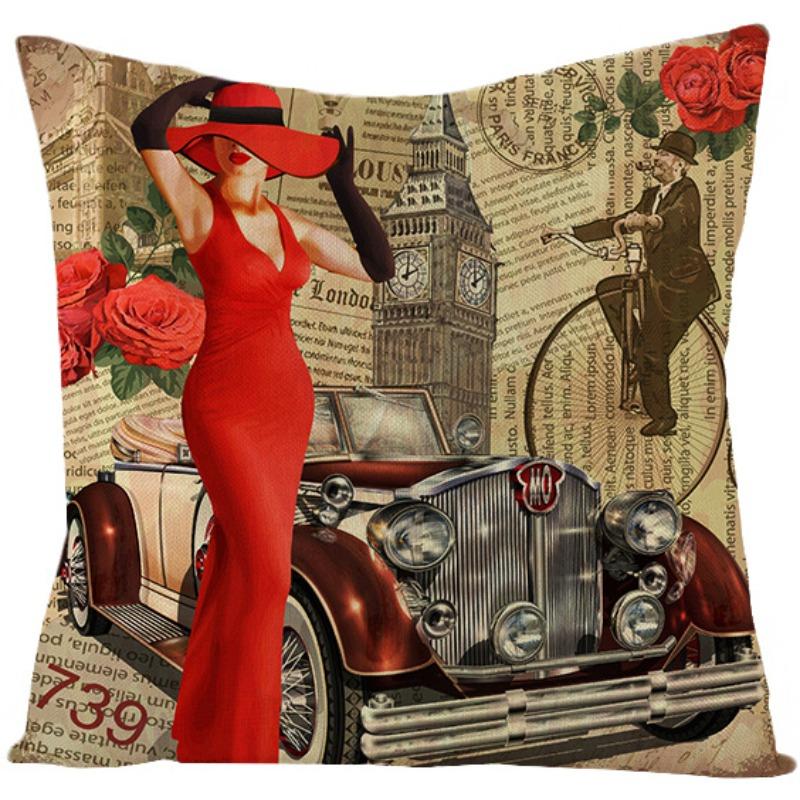 Kissenbezug im Retro-amerikanischen Stil Polyester Bedrucktes Kissen Heim Wohnzimmer Sofa Bedrucktes Kissen