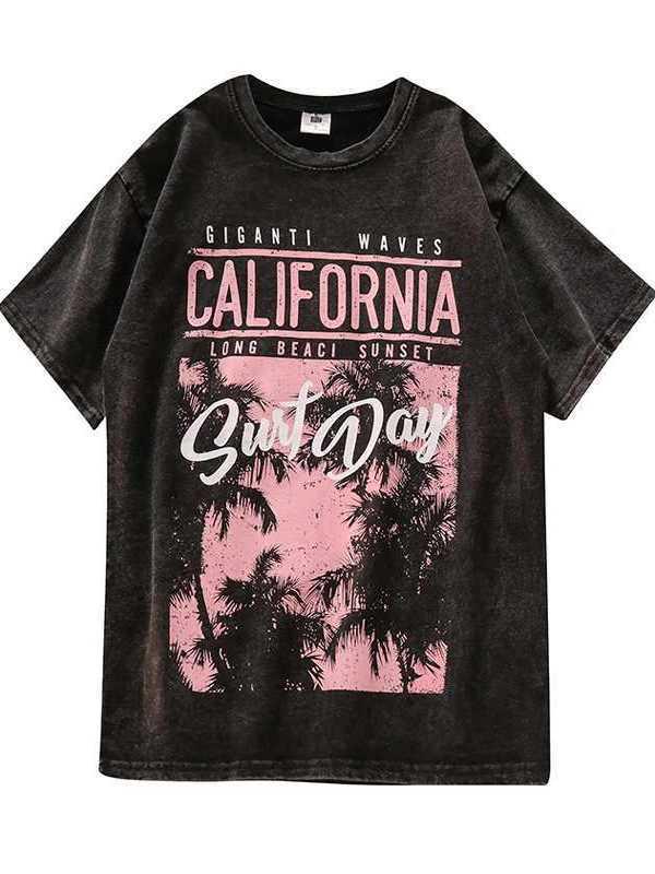 Women's American Retro Distressed Loose-Fit Cotton T-Shirt for Summer