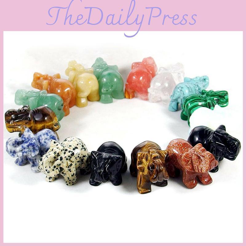 Elegant Hand Carved Elephant Natural Gemstone Jasper Turquoise Malachite Quartz Crystal Figurine For Timeless Decor