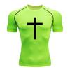 Men Compression Fitness Sports T-Shirt, Classic Black Cross