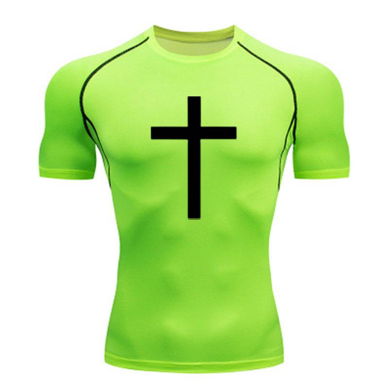 Men Compression Fitness Sports T-Shirt, Classic Black Cross