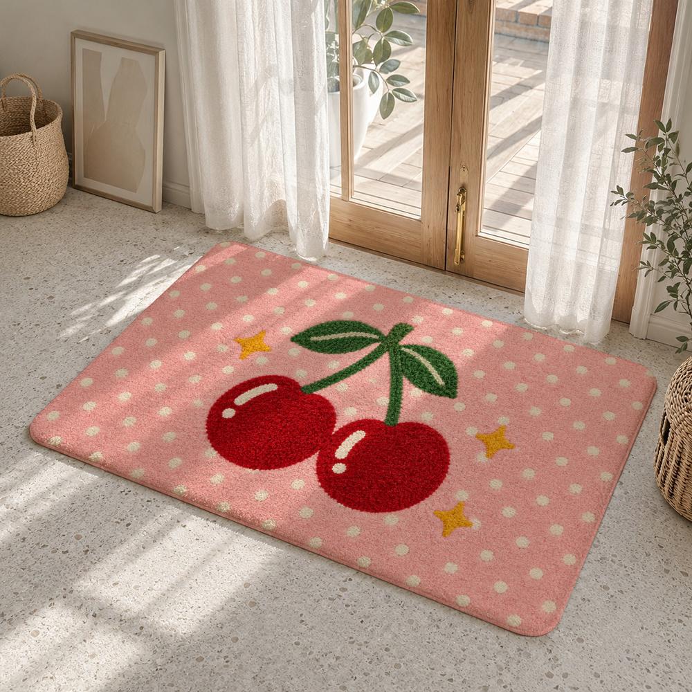 Fruity Cartoon Dotted Textures Floor Mat Flannel Rug Soft Non Slip Washable Door Mat For Bathroom Bedroom Kitchen Home Decor
