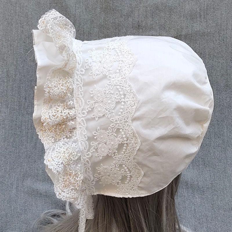 Ruffled Brim Bonnet Hat with Lace Edge and Chin Ties, 55-60 Cm Decorative Headwear for Gatherings and Portraits