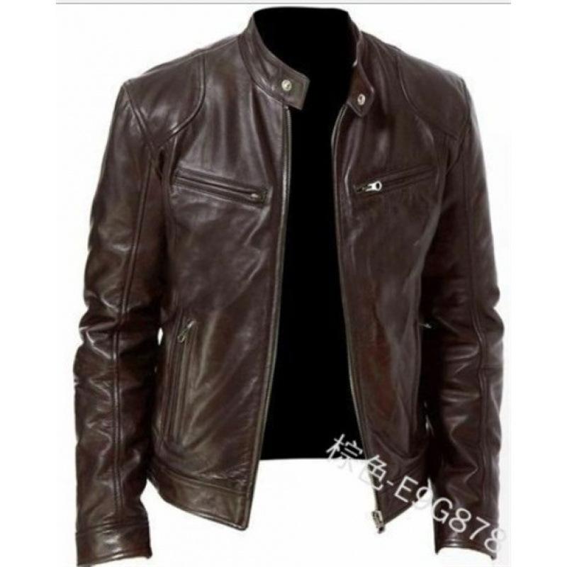 Men's leather jacket new new PU coat stand-up collar slim zipper leather jacket G