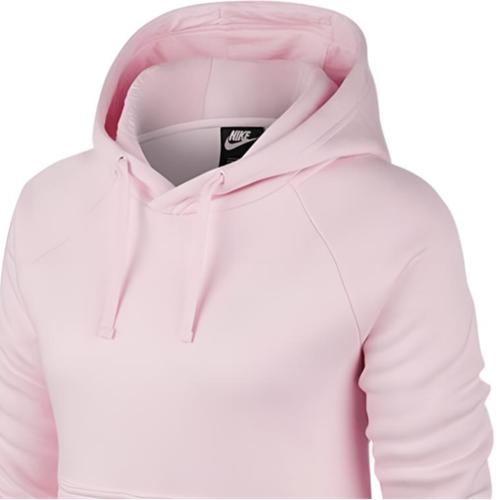 Nike Jednobarevná mikina s kapucí z fleecu s dlouhým rukávem pro ženy v růžové barvě