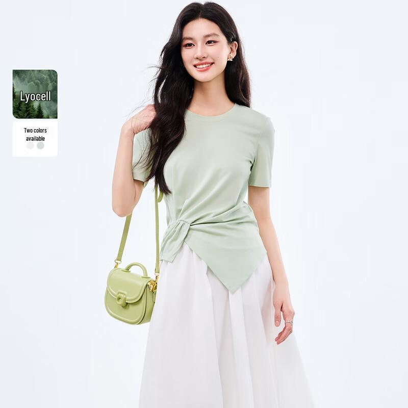 Qiushui Yiren Women s Slit Twist Pleat Short Sleeve T-Shirt L