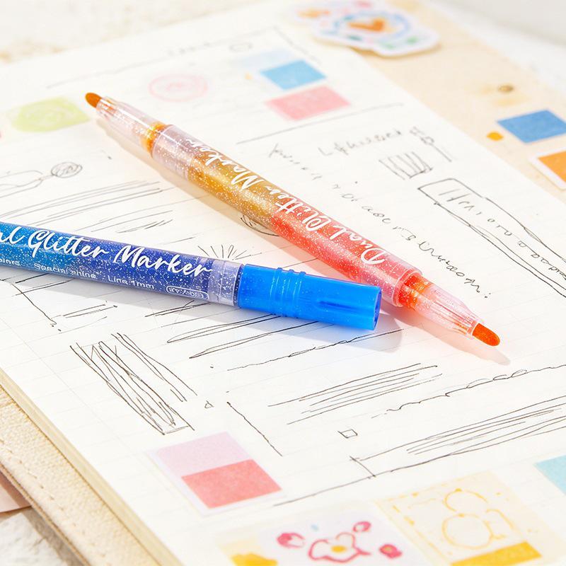 Doppelseitige Zwei-Farben-Glitzer-Markerstifte für die Handbemalung von Kindern mit verdickten weichen Spitzen.
