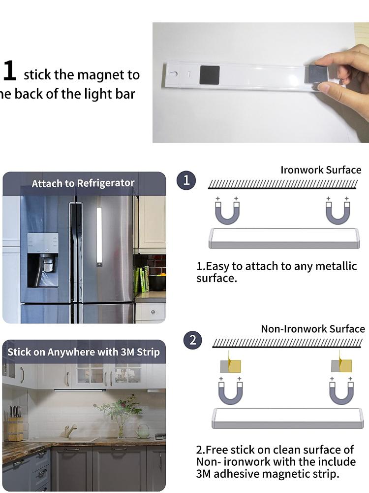 Rörelsesensor Skåp Nattlampa LED USB Belysning Kök Garderob Klädskåp Lampa Uppladdningsbar Magnetisk LED-lampa