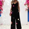 Women Spaghetti Strap Jumpsuit Pink Heart Flower Print Wide Leg Pants With Pockets