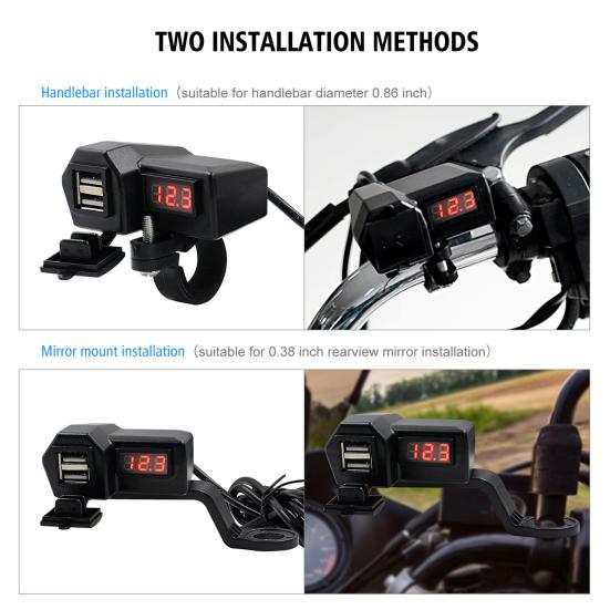 Motorcycle Multifunctional Dual USB Mobile Phone Charger Adapter with Voltmeter
