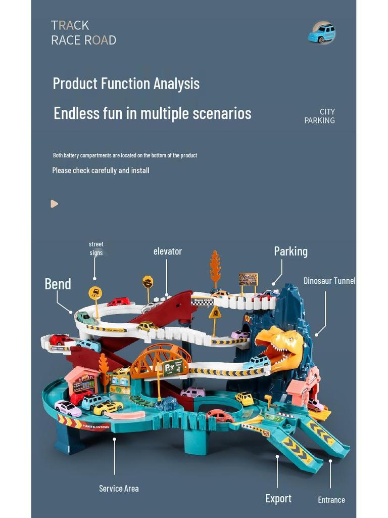 Dinosaur Mountain Adventure Track & Parking Lot Toy Set