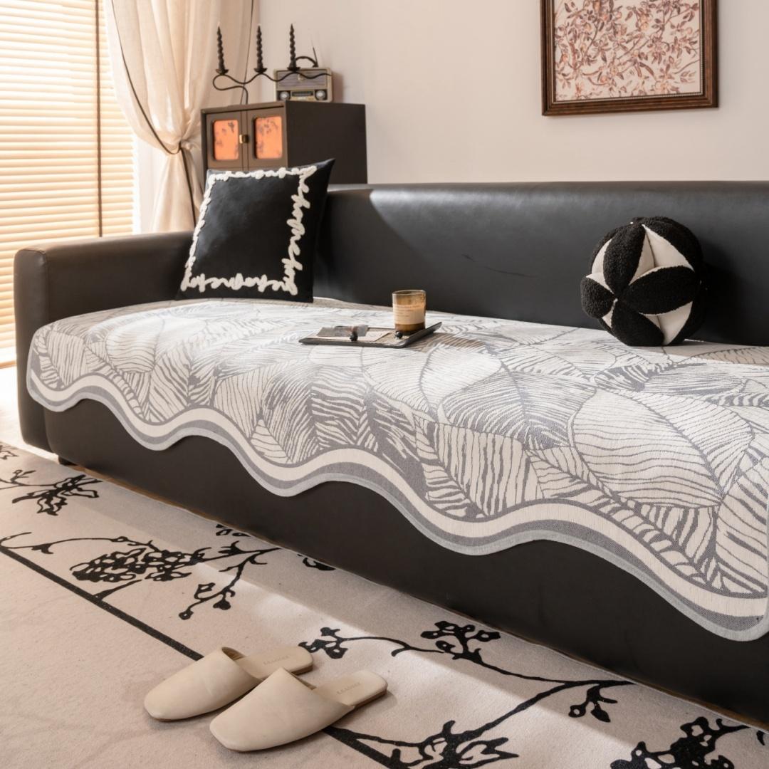 

1 шт. Современный уникальный дизайн подола, жаккардовый чехол на диван из шенилла с толстыми листьями, защитник дивана, устойчивый к скольжению, для домашних животных, диванное полотенце 90x160cm светло-серый