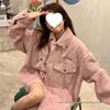 New Pink Retro Corduroy College Style Baseball Jacket for Women