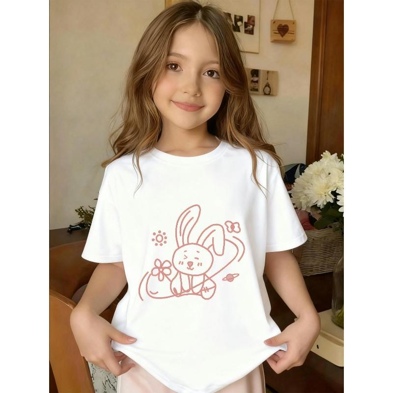 European Sizes A Charming And Straightforward Illustration of a Rabbit, This Short-Sleeved T-Shirt for Girls Is Fashionable And Adaptable
