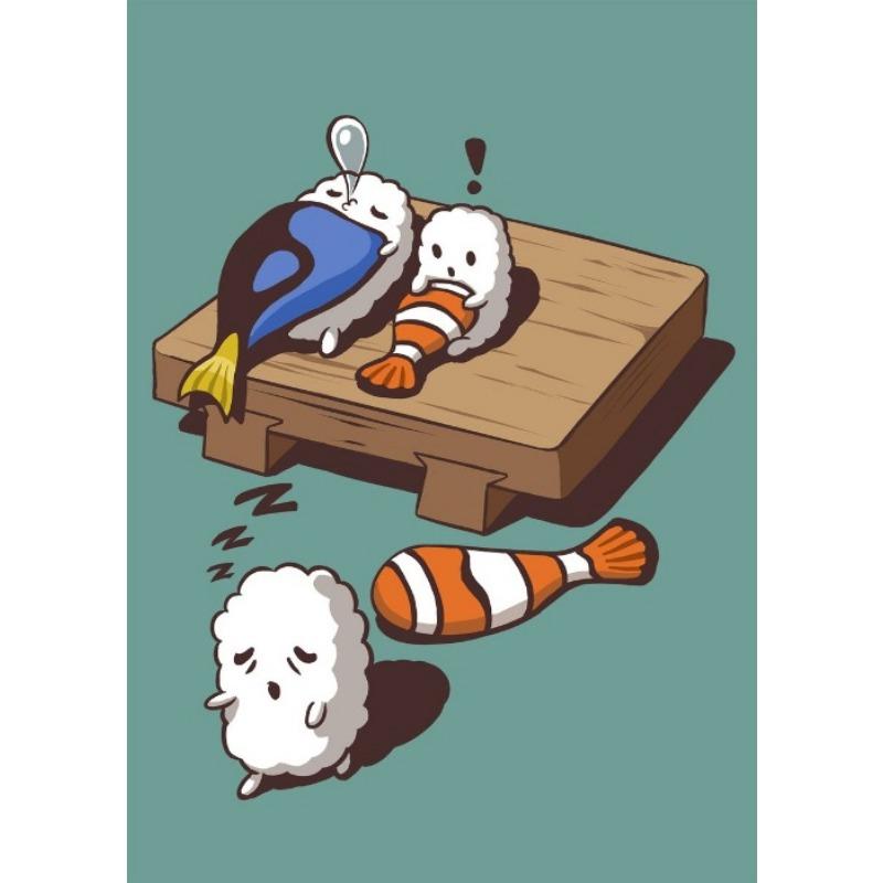 Sushi Foodie Cartoon Artwork Poster Leinwanddruck Sushi Niedliche Illustration Wandkunst Bild Küche Japanisches Essen Wanddeko