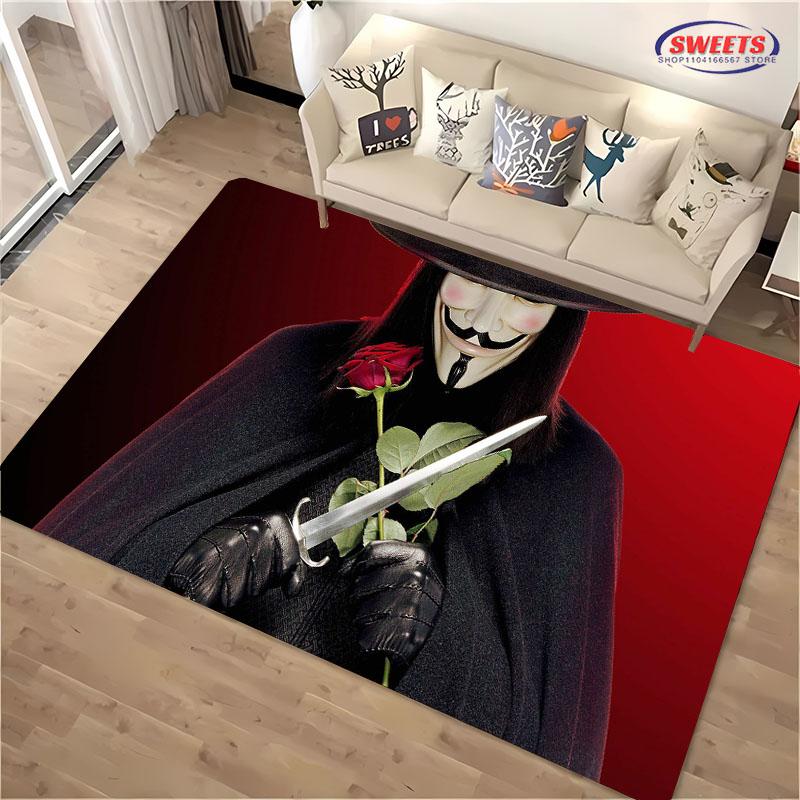 V for Vendetta Carpet! Bedroom Floor Mat, Living Room Bed Mat, Non-slip Exquisite Home Decoration, Durable Machine Washable Rug
