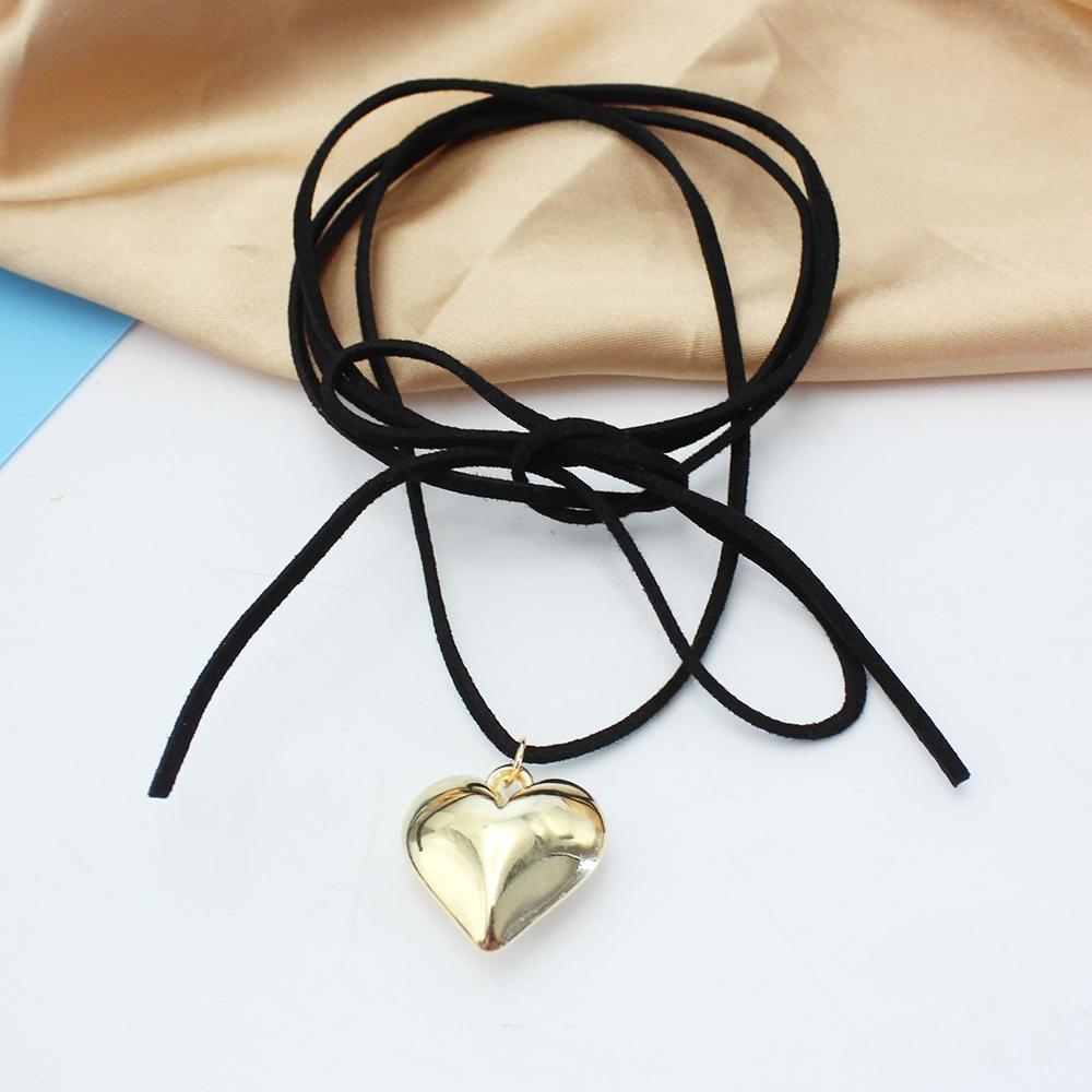 

Fashion Goth Black Velvet 30mm Big Heart Pendant Choker Necklace Women Diy Weave Knotted Bowknot Adjustable Chain Zircon