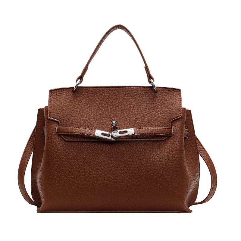 2025 new fashionable and simple commuter portable platinum bag women's temperament versatile lychee pattern texture messenger bag